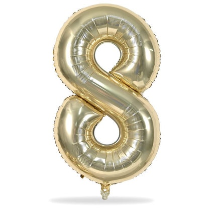 Champagne Gold 8 Balloons, 40" Giant Helium Foil Number 0-9 Light Gold Birthday Balloon for Boys Girls, Self Inflating Digit 8 Balloons for Women Men Anniversary Graduation Party Decorations Supplies