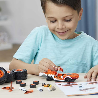 MEGA Hot Wheels Monster Trucks Building Toy Playset Tiger Shark with 187 Pieces 1 Micro Action Figure Driver Orange and Black Kids Age 5+ Years