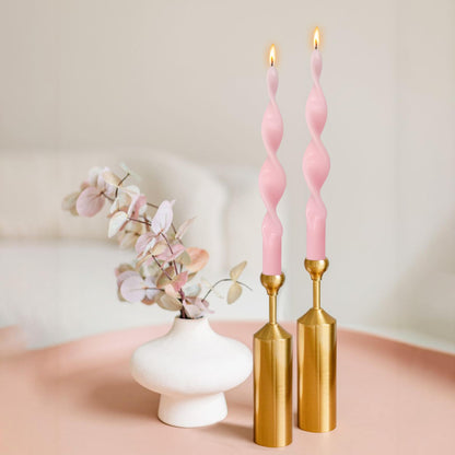 Smokeless Pink Spiral Taper Candle Handmade Unscented Taper Candlesticks 10 Inch Long Twisted Candles for Candlelight Dinner Decor Wedding Women Gifts 2 Pcs