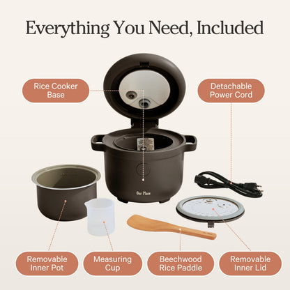 Our Place Rice Cooker | Compact Rice Cooker 3-Cup Uncooked / 6-Cup Cooked with Ceramic Nonstick Inner Pot | Fuzzy Logic Multi-Cooker for White & Brown Rice, Oatmeal & Grains | Delay Timer & Auto Keep Warm | Char