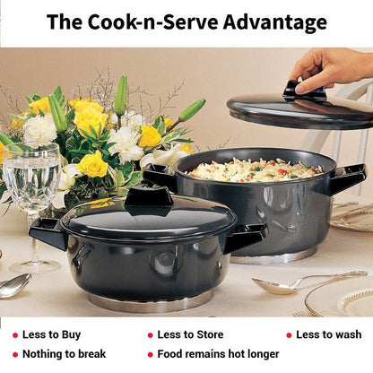 Hawkins Futura 4 Litre Cook n Serve Bowl, Hard Anodised Saucepan with Hard Anodised Lid, Sauce Pan for Cooking and Serving, Black (ACB40), Aluminium