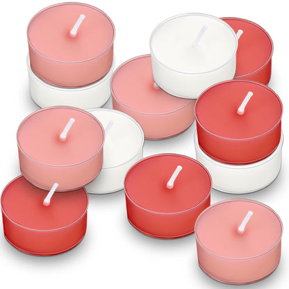 Honoson 12 Pack Valentine's Day Tea Lights Candles Tea Light Natural Wax Scented 6 Scents Conversation Candle for Spring Easter Wedding Engagement Gift Anniversary Summer Home Decor(White, Pink, Red)