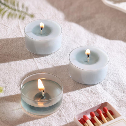 Ocean Memory Scented Tea Lights Candles – Soft Blue – 6 Hour Burn – 100% Palm Wax – Scented Tealight Candles for Holiday Relaxation, Winter Gatherings – 16 Pack Scent Votive Candle