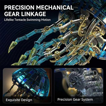 Biomimetic Mechanical Jellyfish Building Block Set – Gear-Driven Ocean Creature Model with Moving Tentacles and Display Base