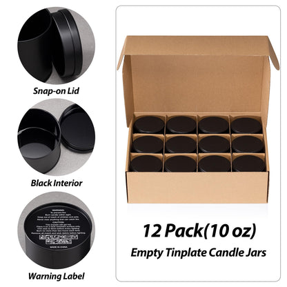 Nexuraze Empty Candle Tins for Making Candles with Lids, Tinplate Material, Warning Label Printed on Can Bottom (Black)