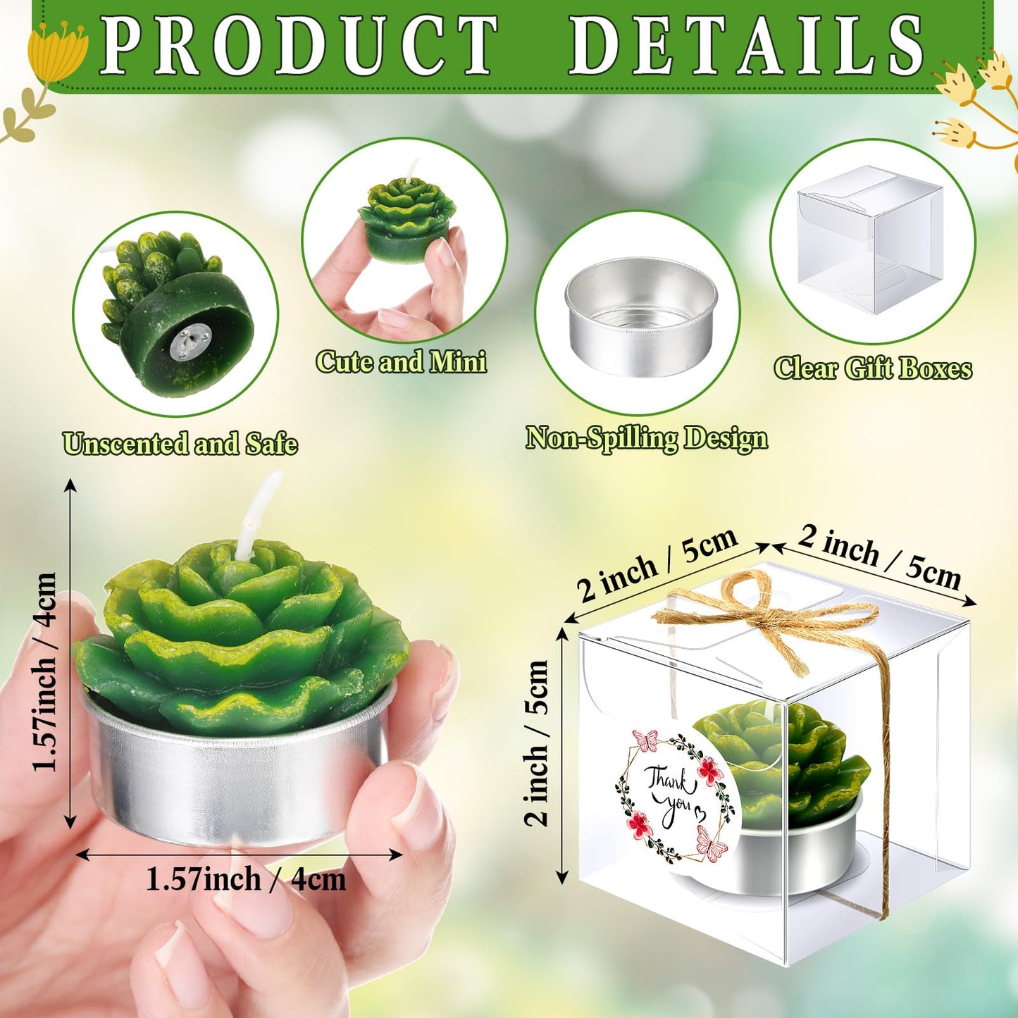 Qunclay 12 Sets Succulent Cactus Candle Party Favor Mini Succulent Tealight Candle Gift Smokeless for Wedding Graduation Birthday Party Anniversary Celebration Spa Home Decor