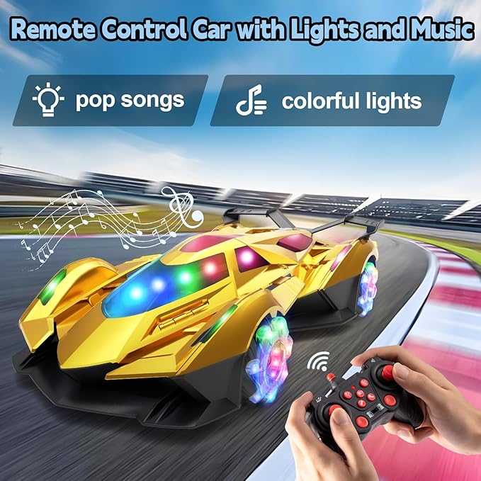 SASBSC Lamb Remote Control Car for Boys 4-7 8-12 Rc Cars with 360° Rotation Spray Music &amp Lights 1:12 Rechargeable Rc Car Toys 10-12km/h Sport Race Toy Cars Gifts for Kids (Gold)