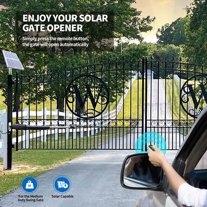 TOPENS AD5S Automatic Gate Opener Kit Medium Duty Solar Dual Gate Operator for Dual Swing Gates Up to 16 Feet or Max 550 Pounds Gate Motor Solar Panel