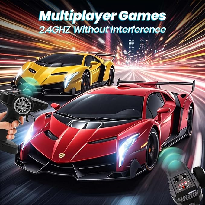 QUN XING Remote Control Car 1:24 Officially Licensed Lambo veneno RC Drift Car with LED Lights 2.4GHz 4WD 15KM/H Fast Speed Control Rechargeable Battery 800mah Birthday for Kids Boys 8-12red