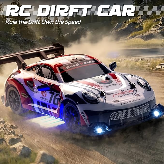RC Drift Car 1:24 Scale Remote Control Vehicle for Kids2.4GHz 20KM/H 4WD High Speed RC Cars with LED Light Two Batteries &amp Drifting Tires Racing Sport Toy Cars for Adults Boys Girls Kids 8606RD
