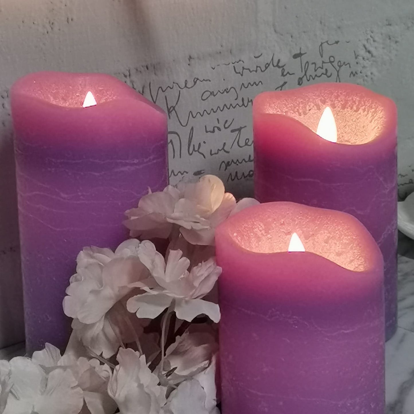 iZAN 3 Pack Real Wax Flameless Candles Battery Operated LED Pillar Flickering Realistic Electric Candle Gift Sets with Remote Control and Cycling 24 Hours Timer 3”D X 4" 5" 6" H (Purple)
