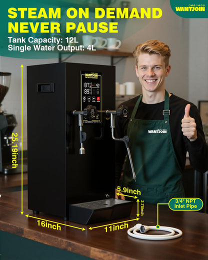 WantJoin Commercial Milk Frother & Beverage Heater - 1800W Multi-functional Milk Steamer Machine with LED Display Panel for Latte, Cappuccino, Coffee, Milk Tea Foam, Hot Water Dispenser - Hotel & Home