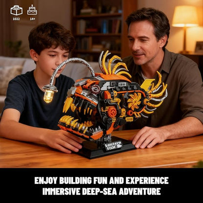 Mechanical Angler Fish Building Set with Light Creative Ocean Lantern Fish Animal Toy for Home Office Decor Compatible with Lego Shark STEM Gift for Adults Teens Boys 8-14+ (1022 PCS)
