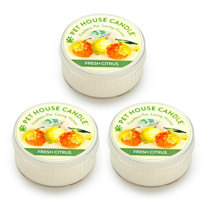 Pet House Mini Candles for Pet Odor Made with Natural Soy Wax, Plant Based, Dog and Cat Friendly Scented Candles, Fresh Citrus Pack of 3