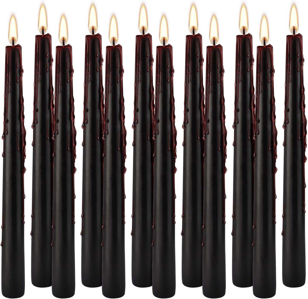 Wfmolcand 12PCS 10-Inch Black Bleeding Taper Candles,Vampire Tears Taper Candles- Unscented Ideal for Gothic Rituals Halloween, Christmas, Rituals, and Themed Party Decor