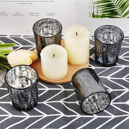 BTGLLAS Black Mercury Glass Tea Light Holders Set of 36 - Elegant Votive Candle Holders for Weddings, Showers and Home Decor - Perfect for Table Centerpieces and Parties (Glass, Black)