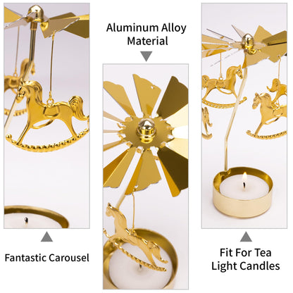 Toptime Spinning Candle Holder, Gold Tea Lights Candle Holder Carousel Candle Spinner, Rotating Metal Candle Holders for Table Centerpiece Carousel Tealight Holder for Christmas Festival Home Decor