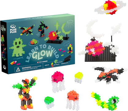 PLUS PLUS Learn to Build Set Interlocking Mini Building Blocks 3D Puzzle Construction Stem Toy for Kids - Glow in The Dark Mix 400 Pieces