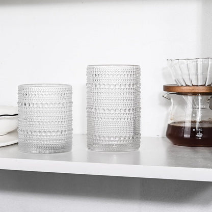 JPPSUJJ Vintage Hobnail Drinking Glasses Set of 8, 15 oz Highball Glasses & 12 oz Cocktail Glasses, Drinkware Kitchen Glasses for Cocktail, Iced Coffee, Beer, Ice Tea, Wine, Whiskey, Water