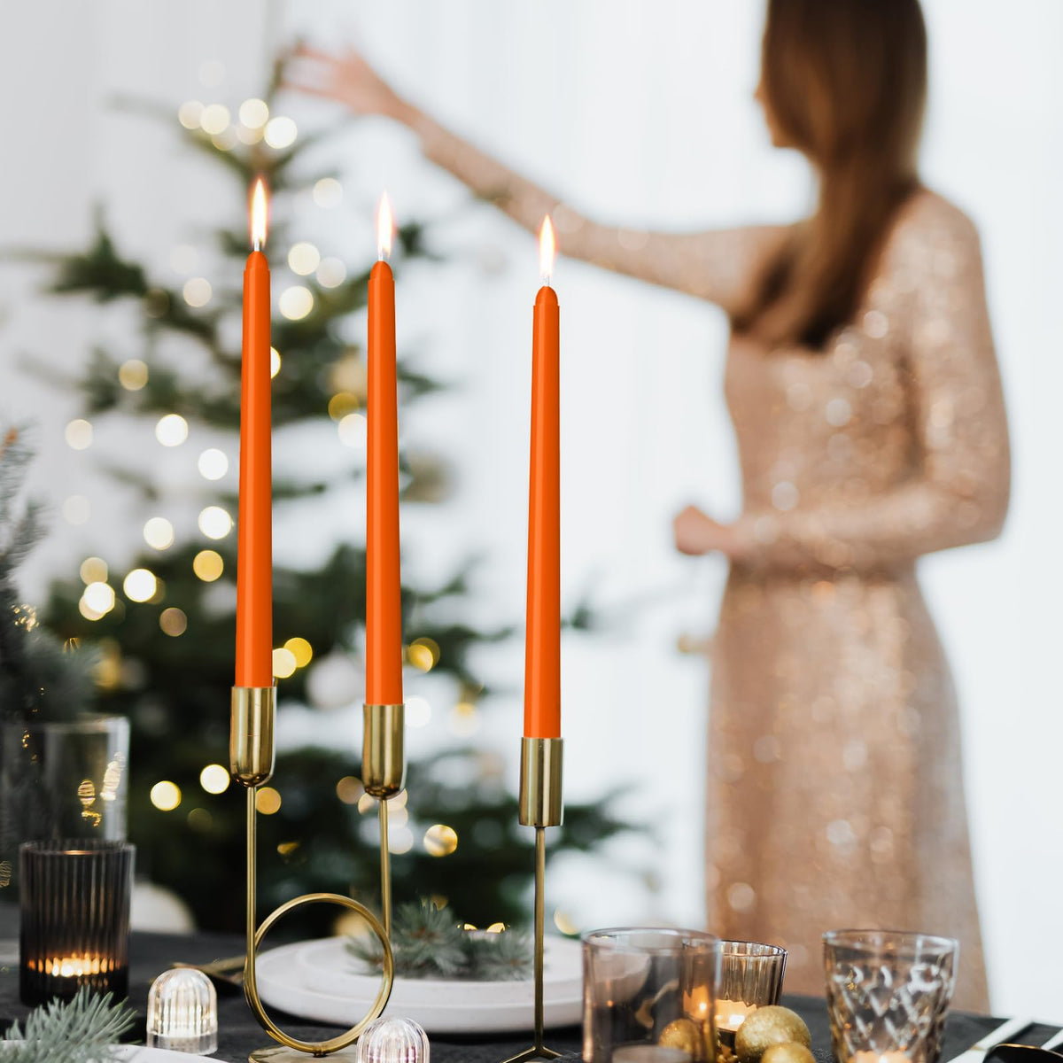 LYOBATH 12 Pack Orange Taper Candles - Taper Candles 10 Inch Dripless, Smokeless & Unscented - 8 Hours Long Burning - Ideal for Weddings, Dinner Parties, and Home Decor