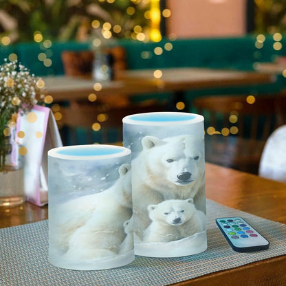 ALAZA Cute Polar Bear Flickering Flameless Candles Battery Operated with Remote Timer,Tea Light Candles LED Pillar Votive Candles Set of 2 for Outdoor Indoor Decorations