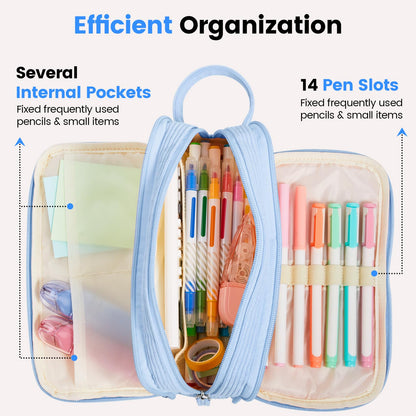 Sooez High Capacity Pencil Case, Soft Corduroy Pencil Pouch with 4 Compartments, Multiple Pockets, Large Pencil Bag with Sturdy Zipper, Cute Pencil Case Pouch Organizer for Student Teen Girls, Black