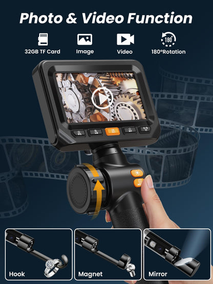 Acoath Two-Way Articulating Borescope, Endoscope Camera with Light, Dual-Lens 1080P Industrial Inspection Camera, 4.3" IPS Screen, 32GB Card, IP67 Waterproof Sewer Tools - 5FT