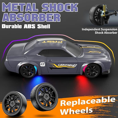 1/43 RC Drift Car Mini Drifting RC Car with Gyro 2.4GHz Full Proportional Drift Cars 4WD RTR Remote Control Cars with Colorful Lights High Speed Fast Racing Vehicle Gift for Kids Boys Adults