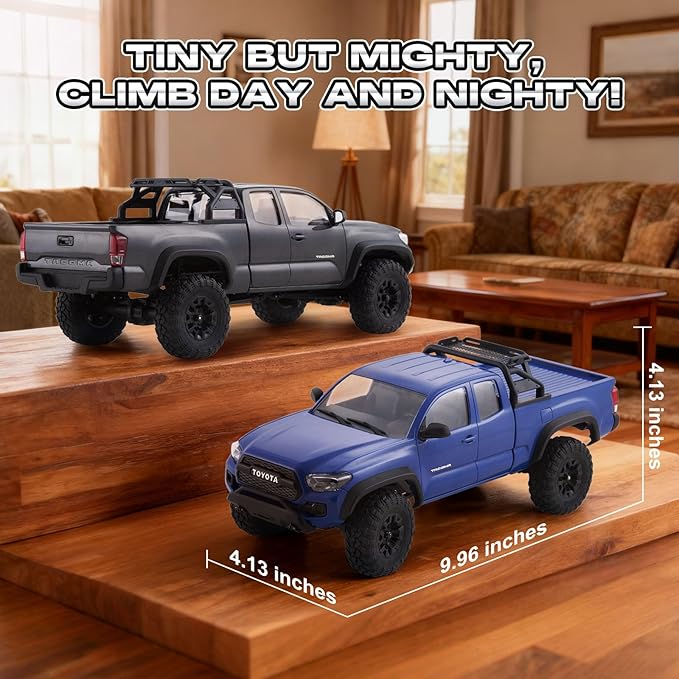 FMS FCX24 TOYOTA TACOMA 1/24 RC Crawler 4x4 RC Truck Crawler Official Licensed Scale RC Rock Crawler with 2-Speed Transmission High Torque Motor All-Metal Bearings RTR RC Car for Adults (GRAY)