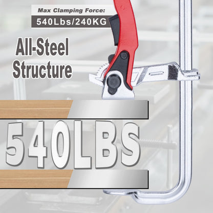 SajoSolid 6 Packs Bar Clamps Set, Throat Depth 2-3/8 Inch Heavy Duty Forged Steel Ratcheting Table Clamp, Guide Rail System with Max 330 Lbs Load Limit for Grinding, Milling, Precision Cutting
