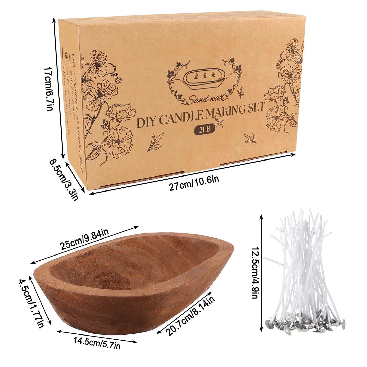 CLTNIKET 2LB Pure White Pearl Wax DIY Candles，Snow Sand Wax DIY Candle Making Kit - Complete Set with Wooden Bowl, 20 Cotton Wicks for Easy Crafting & Home Decor.