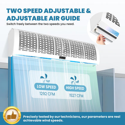 Crispaire 40" Commercial Air Curtain with Magnetic Switch & Remote - 2559 FPM High Velocity Air Door for Insect & Dust Control - 1527 CFM, 2-Speed Industrial Air Blower for Open Door, 110V