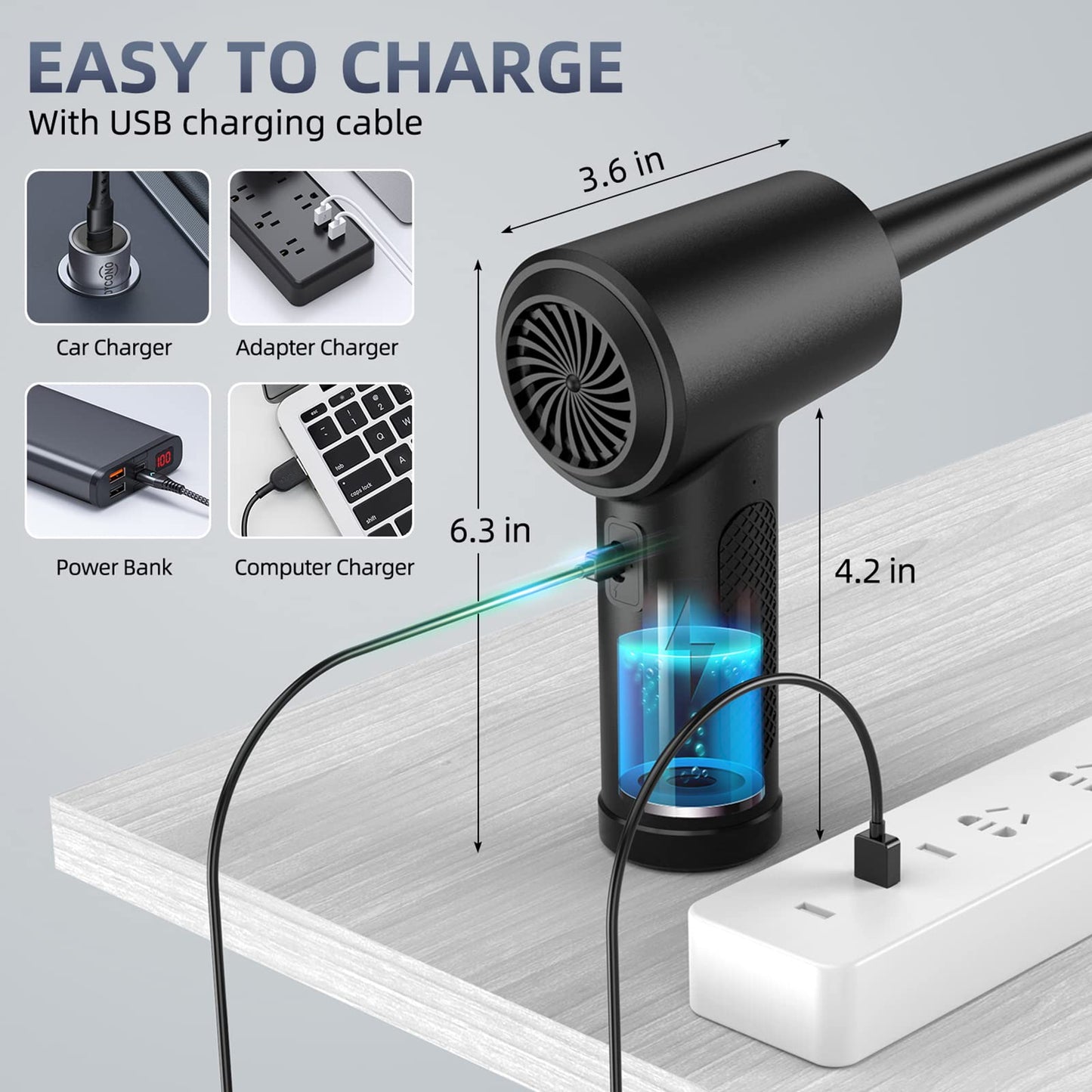 Electric Compressed Air Duster - 91000RPM High-Power Cordless Rechargeable Air Blower for PC, Keyboard, Computer & Electronics Cleaning - Portable Air Can Replacement for Office, Car, Home & Dusting