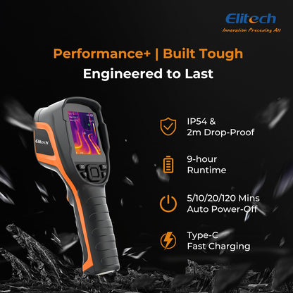 Elitech Thermal Imaging Camera 256 x 192 IR Resolution, Handheld Infrared Imager for Home Inspection & HVAC, Real-Time Video Recording, <40mK Sensitivity, 25Hz Thermal Leak Detector (-4°F to 752°F)