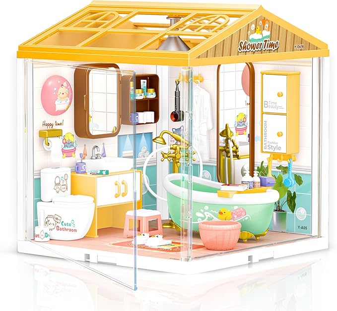 LED Building Blocks for Adults 1:24 DIY Miniature Dollhouse Kits with Roof &amp Dustproof Cover Tiny House Toy Building Sets for Kids Ages 8-12-15 Birthday Hobbies Gift for Men Women Boy Girl