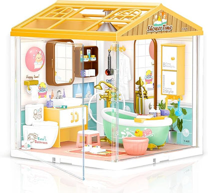 LED Building Blocks for Adults 1:24 DIY Miniature Dollhouse Kits with Roof &amp Dustproof Cover Tiny House Toy Building Sets for Kids Ages 8-12-15 Birthday Hobbies Gift for Men Women Boy Girl