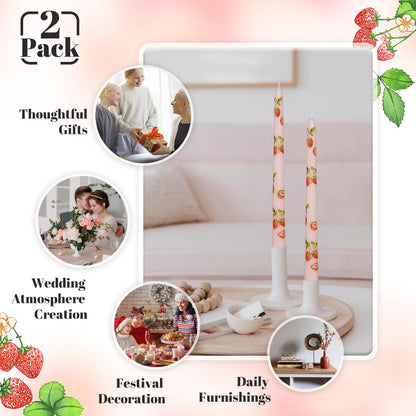 Taper Candles 10 Inch Print Candle Handmade Unscented Light Pink Strawberry Long Candles 2 Pack Twisted Candlesticks for Wedding Home Decoration Gifts
