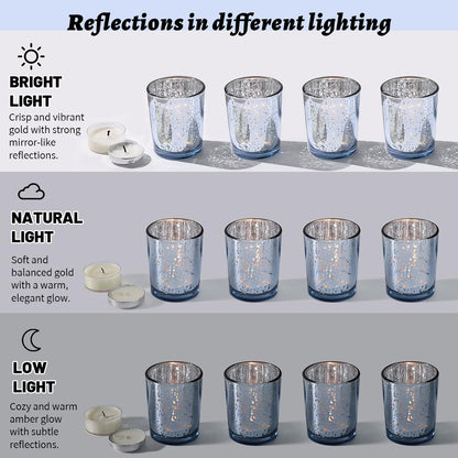 LETINE 6pcs Blue Votive Candle Holders – Standard Votive Size for Regular Votive Candles– Tea Light Candles Holder, Candle Holder for Summer Weddings, Waterfront Venues, Home Decor