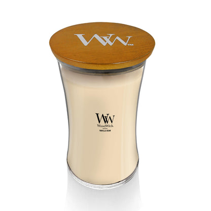 WoodWick Vanilla Bean Holiday Candle Gifts for Women and Men, 21.5 oz Large Hourglass Candle with Crackling Wick