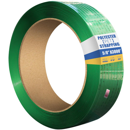 NVOYAJUAN 5/8" x.034 x3800ft Polyester (PET) Strapping Roll of 16"x6" Core Size 1450lbs Break Strength Green