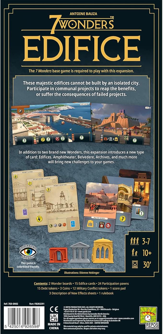 Asmodee 7 Wonders Edifices Board Game EXPANSION - New Challenges and Majestic Wonders Await Civilization Strategy Game for Kids and Adults Ages 10+ 3-7 Players 30 Min Playtime