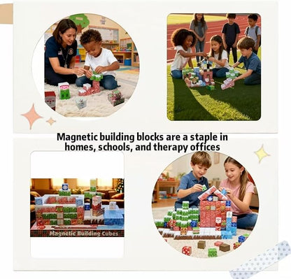 150PCS Magnetic Tiles Christmas Building Set STEM Sensory Toys with Santa &amp Reindeer Figures for Kids Ages 3-12 Gift Educational Magnetic Blocks for Toddler Boys Girls