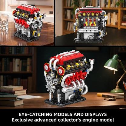 V8 Engine Building Set V8 Engine Model kit That RunBuild Your Own Mini V8 Model Engine Kit with MotorHome or Office DécorSTEM Physical Science Experiment Toy for Kids 8+ and Adults(538PCS)