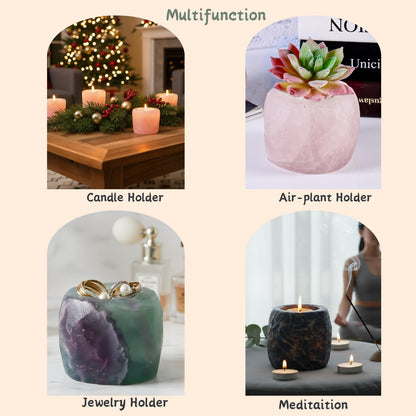 rockcloud Natural Raw Flourite Taper Tea Light Candle Holder Air Plant Holder Healing Stone Home Decoration Figurine