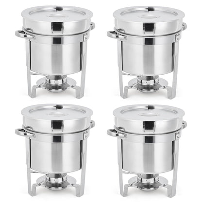 Commercial 7QT Soup Chafer Set, 4 Pack Stainless Steel Round Food Warmers Set with Pot, Notched Lids & Fuel Containers, Soup Warmers Ideal for Buffet Service & Event Catering