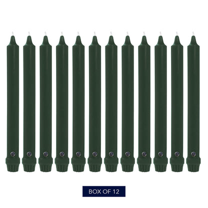 Colonial Candle Unscented Taper Candle, Classic Collection, Evergreen, 10 In, Pack of 12 - Up to 8 Hours Burn