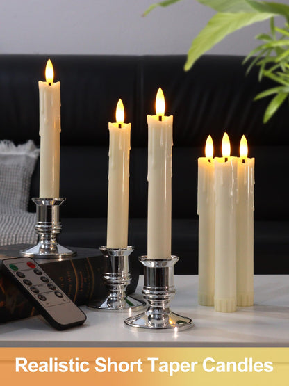 Warmhere 12 Pcs Short Flameless Taper Candles with Remote Timer, 6" Fake Taper Candles Battery Operated, Flickering 3D Flame, Ivory Plastic LED Candlesticks for Home Wedding Party Holiday Decor