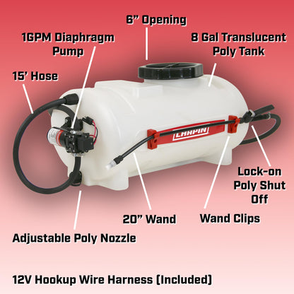 Chapin 97084 Tank Sprayer, 8‑Gallon, Multipurpose, ATV, UTV, Chemical‑Resistant Poly Tank, 12V Hookup, 1 GPM Diaphragm Pump, Adjustable Nozzle & 15‑Ft Hose for Fertilizer, Weed & Pest