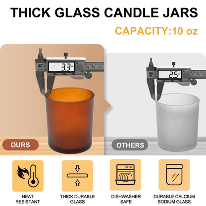 SHOWIN 10 OZ Thick Candle Jars for Making Candles 15 Pcs, Empty Jars with Wood Lids for Candle Making, Sample Container, Frosted Brown