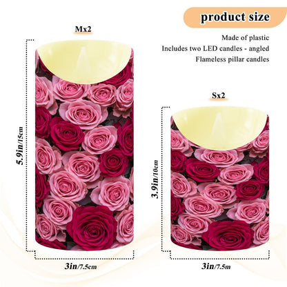ALAZA Hot Pink Roses Flickering Flameless Candles Battery Operated with Remote Timer,Tea Light Candles LED Pillar Votive Set of 2 for Outdoor Indoor Decorations 3" x5.9"